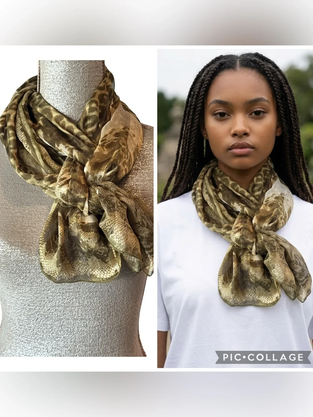 NWT Christian Fischbacher Silk Animal Print Oblong Scarf Wrap Olive Cream OS